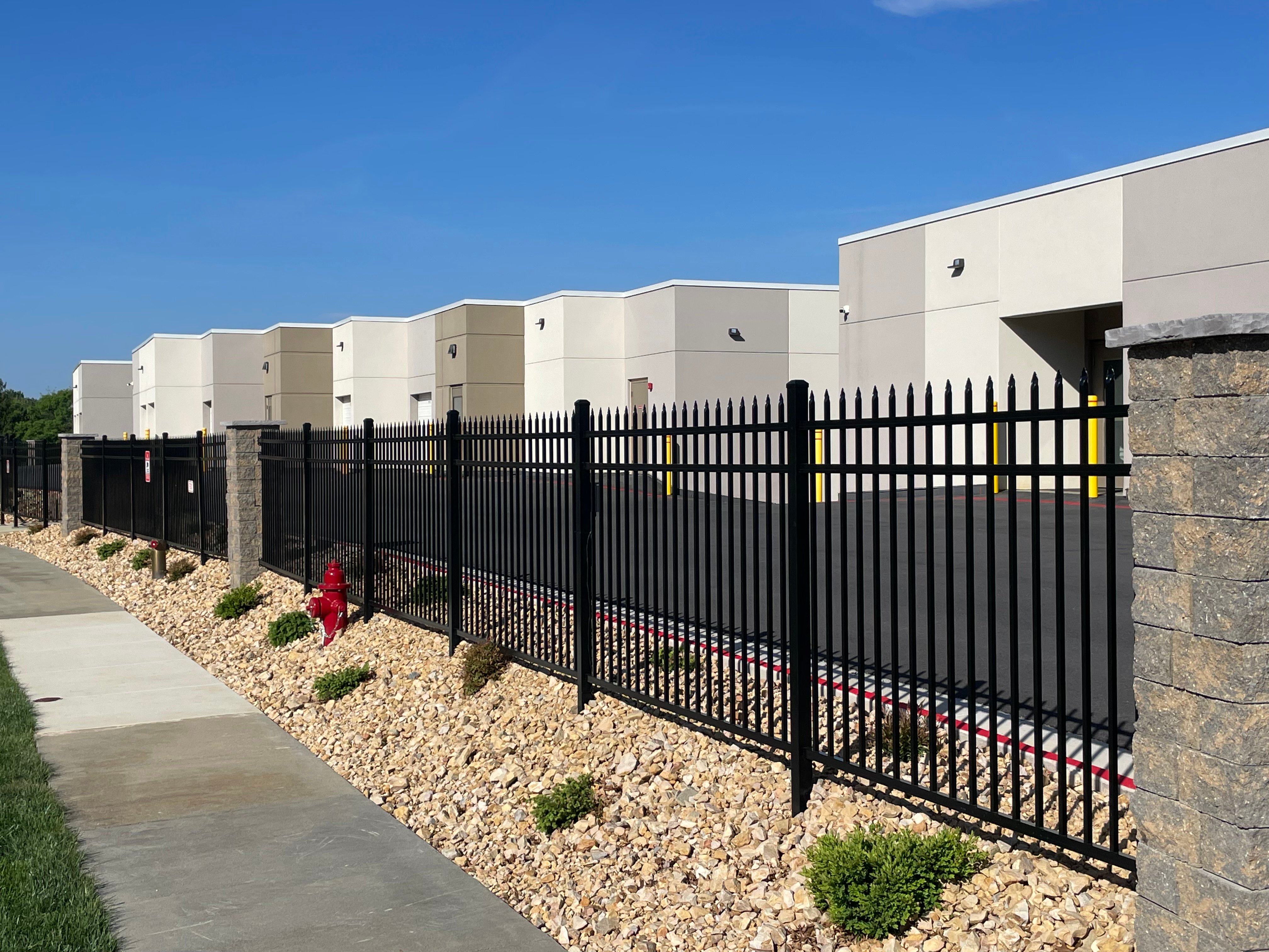 Stone Spring Storage buildings and perimeter fence in winter